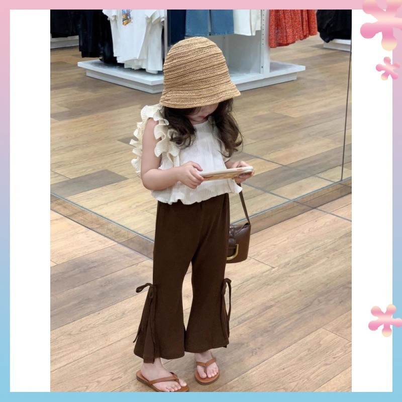 Korean Children's Bell-Bottom Pants Summer Thin Ice Silk Trousers Western Style Split Wide Leg Pants Little Girl Baby Casual Pants