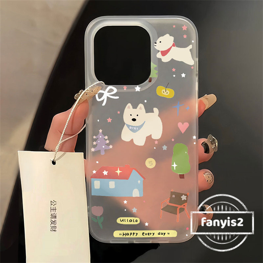 เข้ากันได้กับ IPhone 11 12 13 14 15 Pro Max X Xr Xs Max 7 8 6 6s Plus SE2020 น่ารัก Graffiti House สุนัข Space Shell Frosted เคสโทรศัพท์ผิวป้องกันการตก Soft Matte Cover