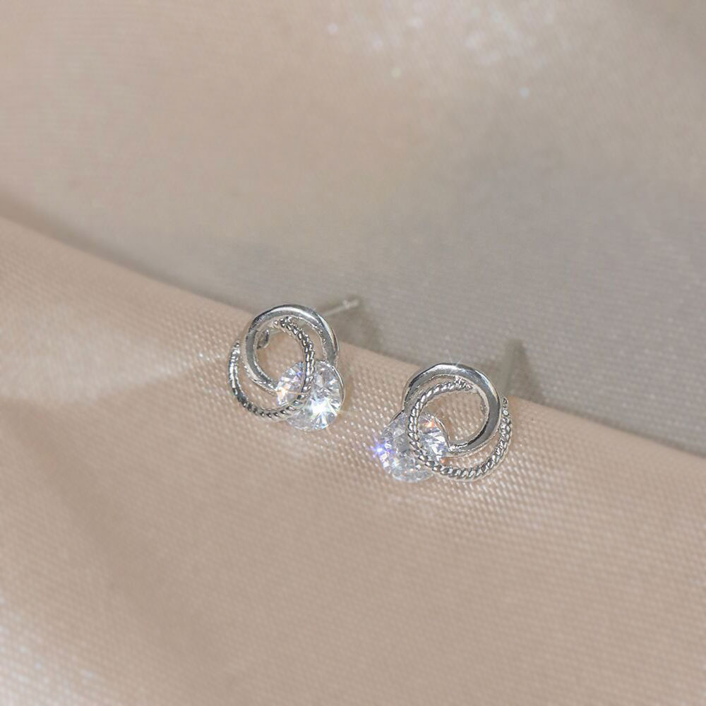 Simple Geometry เพชรคริสตัลเงินไทเทเนียมเหล ็ กหู Elegant ผู ้ หญิงแฟชั ่ นเครื ่ องประดับต ่ างหู