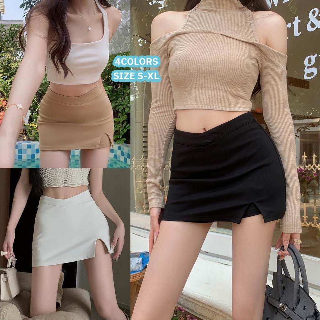 MIMI&DIDI.กระโปรงสั้นทรงเอเซ็กซี่ กระโปรงเทนนิส ซับกางเกง ดีเทลเอวV ผ่าข้างใส่แล้วหุ่นสลิมผู้หญิง Outfits#8819