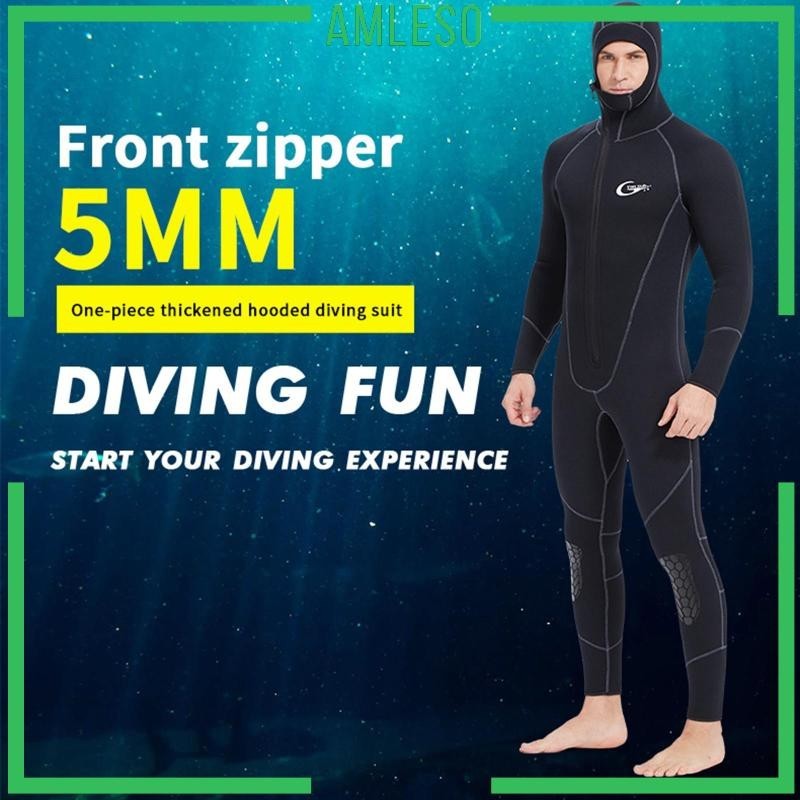 [ Amleso ] Mens Wetsuits Jumpsuit Full Body Neoprene 5mm Hooded Wet Suit for Water Sports Kayaking
