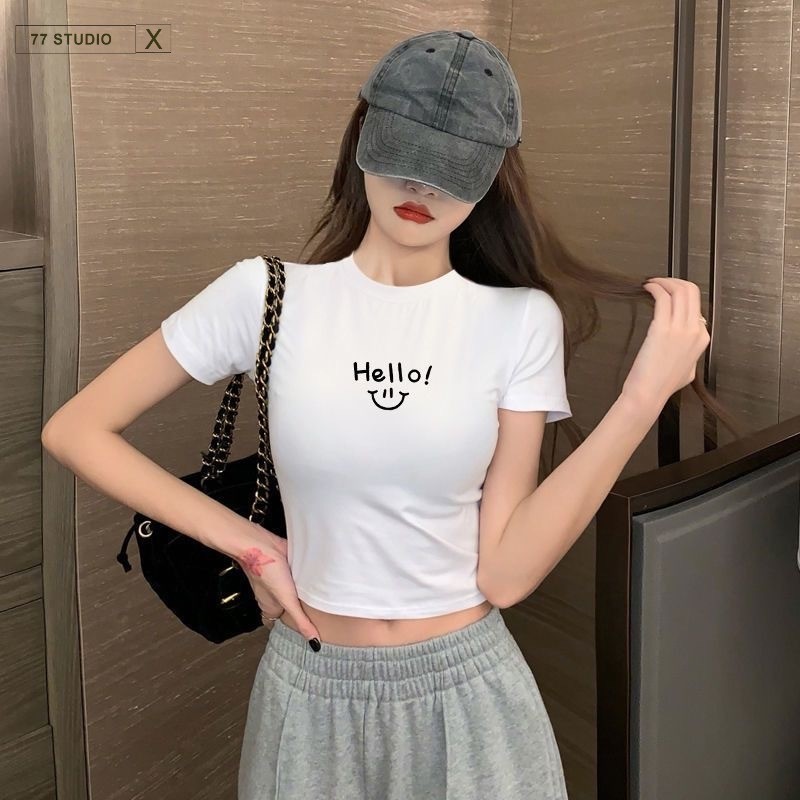 （พร้อมส่งจากกทม มาถึงใน 2วัน）เสื้อครอปแขนสั้น ผ้าคัตคอน นิ่มใส่สบาย #แขนสั้น 100%Cotton T-shirt เสื้อยืดผู้หญิงเรียบง่าย