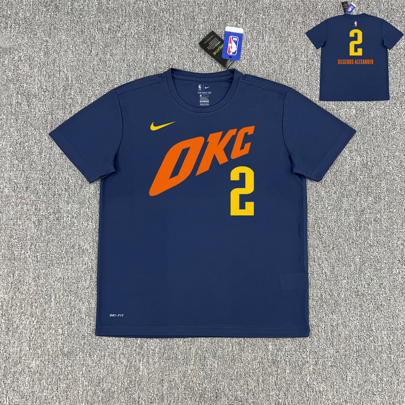 Oklahoma City Thunder24 เกมฤดูกาลน้ําเงินชุดฝึกซ้อมบาสเกตบอลShai Gilgeous-Alexander Holmegran Russell Wes Brook Paul George Star American Quick-Dryingแขนสั้นกีฬาเสื้อยืดชุดยิงลําลอง