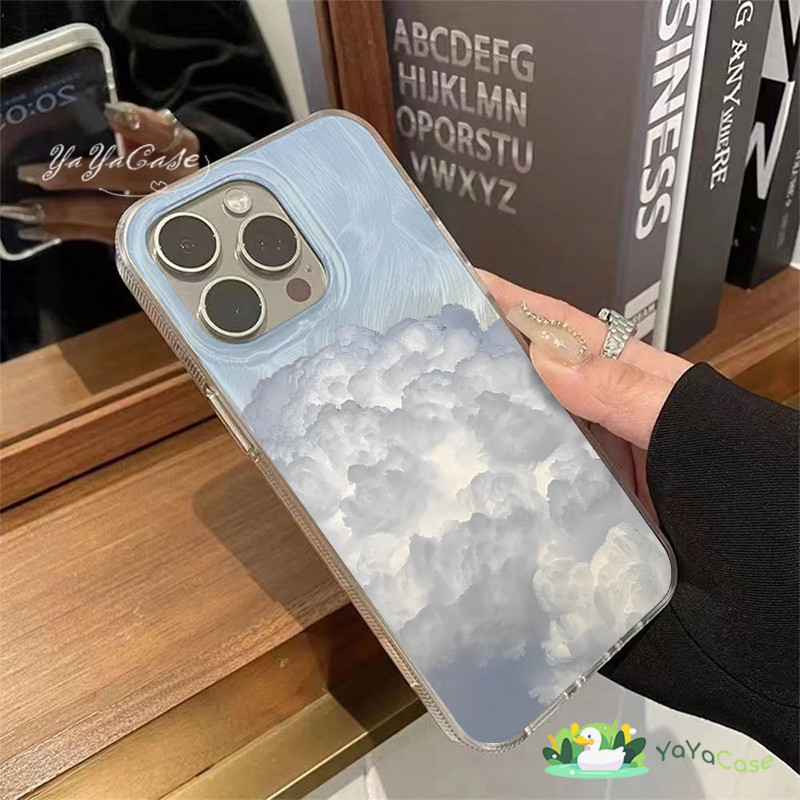 สำหรับ iPhone11 13 CASE For เคสไอโฟน15 14 12 Pro Max X XR XS MAX 7 8 14 15 Plus Cute เมฆรุ่น ขั้นสูงโฮโลแกรม3D เงิน เคส