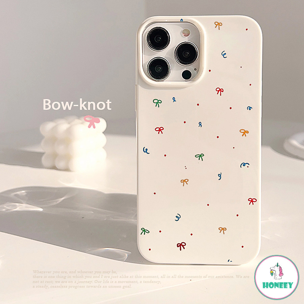 เกาหลีที่มีสีสันโบว์glossyเคสโทรศัพท์สําหรับiphone 11 15 14 Pro Max 12 13 Promax 15/14 Plus XR XS Max 7Plus 8Plusเลนส์ป้องกันScratch-resistant Hardโทรศัพท์ปกหลัง