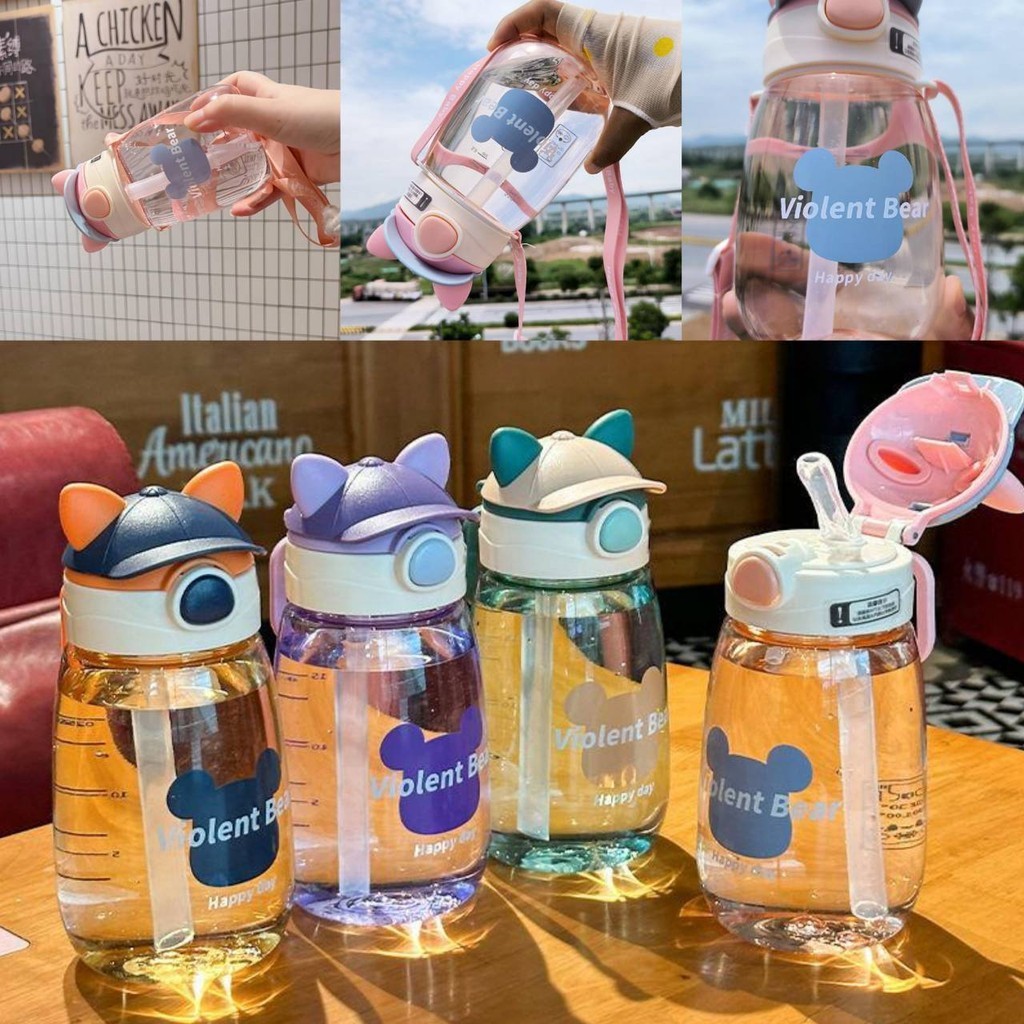 🌠🌠กระบอกน้ำเด็ก ขนาด 550ml น่ารัก กันกระแทก แบบพกพา พร้อมหลอดดูด พร้อมสายสะพาย🌠🌠