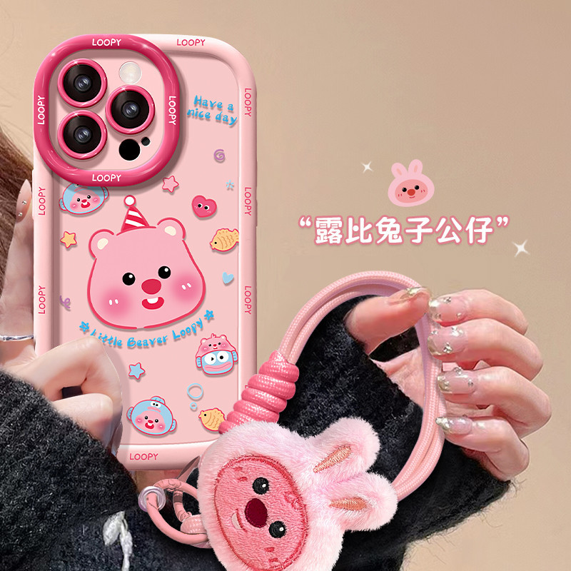 สําหรับiphone 16 15 14 13 12 11 Pro MAX X XR XS MAX 7 8 Plusเคสโทรศัพท์ฤดูใบไม้ผลิฤดูร้อนสีชมพูใหม่ผู้หญิงน่ารักการ์ตูนBeaverทับทิมตุ๊กตาAnti Lossสร้อยข้อมือเคสโทรศัพท์ปกอ่อน - รูปที่ 2