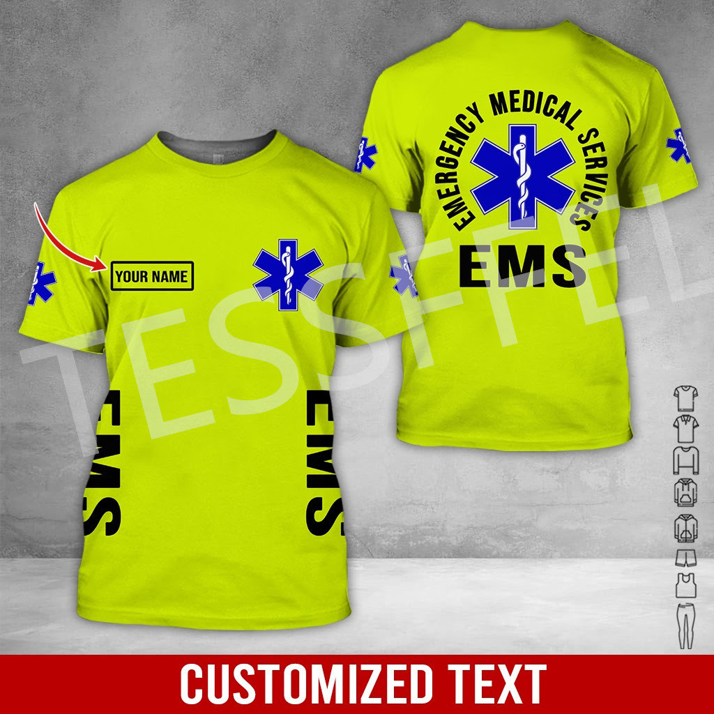 ชื่อที่กําหนดเอง EMS EMT Medical Paramedic Worker 3D พิมพ์ฤดูร้อน Streetwear เสื้อยืดแขนสั้น