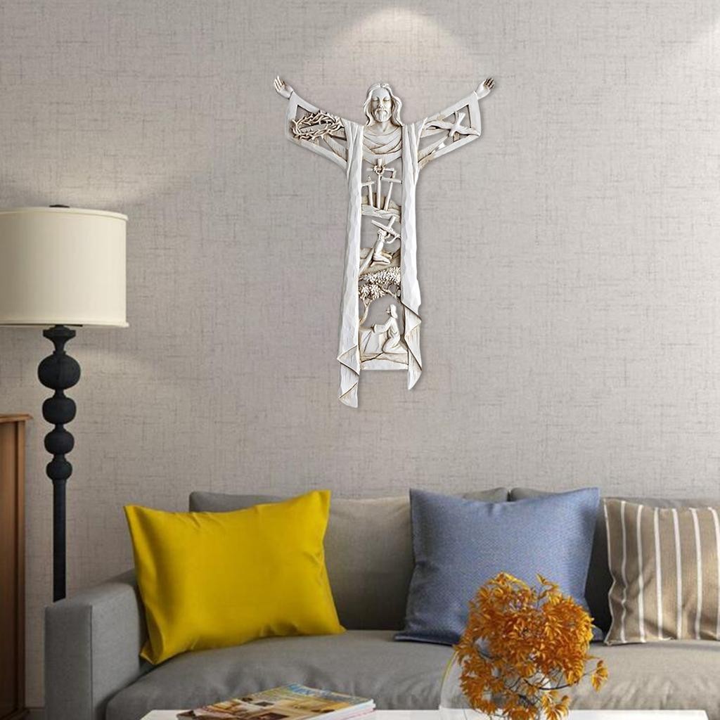 [ Cutcate12 ] Risen Wall Cross Miniature Crucifix พระเยซูสะสมตุ ๊ กตา Chapel ประติมากรรมฉากหลังตกแต ่ งบ ้ าน
