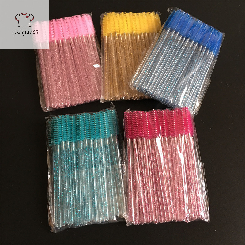 Pengtao09 50 ชิ ้ นทิ ้ งคริสตัลขนตาแปรงมาสคาร ่ าไม ้ กายสิทธิ ์ Applicator Grafg Eyelash ใหม ่