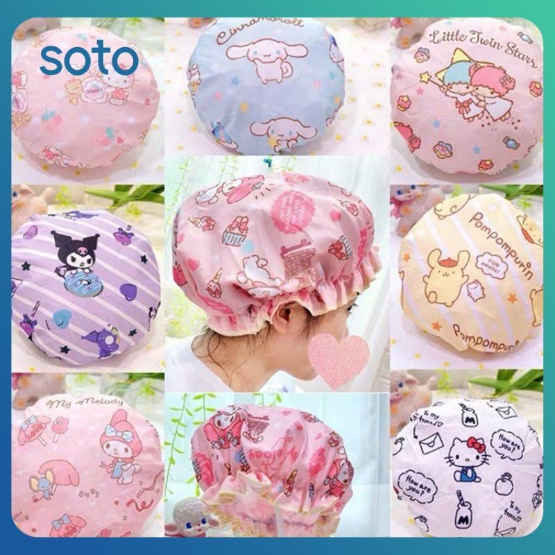♫ Sanrio น่ารักสองชั้นหมวกอาบน้ำ Kuromi ล้างหมวกกันน้ำสำหรับผู้ใหญ่หมวกอาบน้ำหมวกอาบน้ำครัวป้องกันน้ำมันควันดูแลหมวก