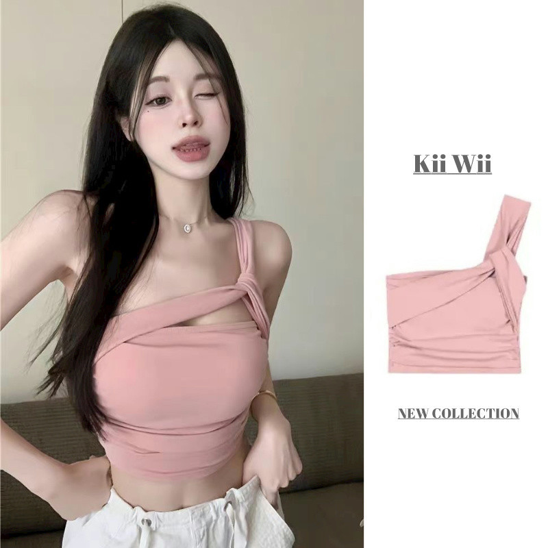Kii Wii ฤดูร้อนใหม่จีบสลิมฟิตสั้นเปลือยเสื้อกล้ามผู้หญิง 240604