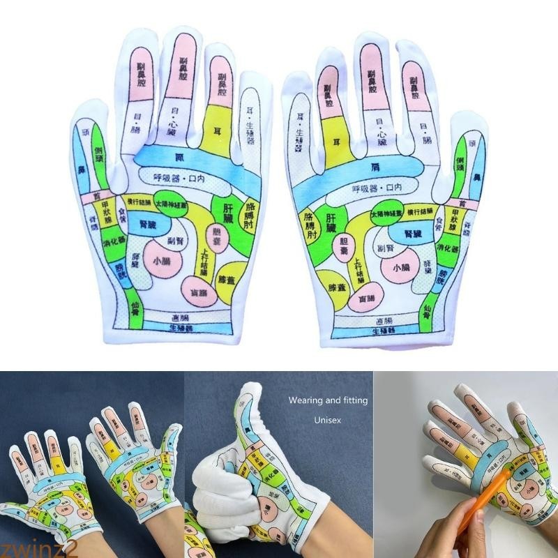 Zwinz2 Point Instructions Hand Reflexology Gloves with Textured Acupoint Pattern