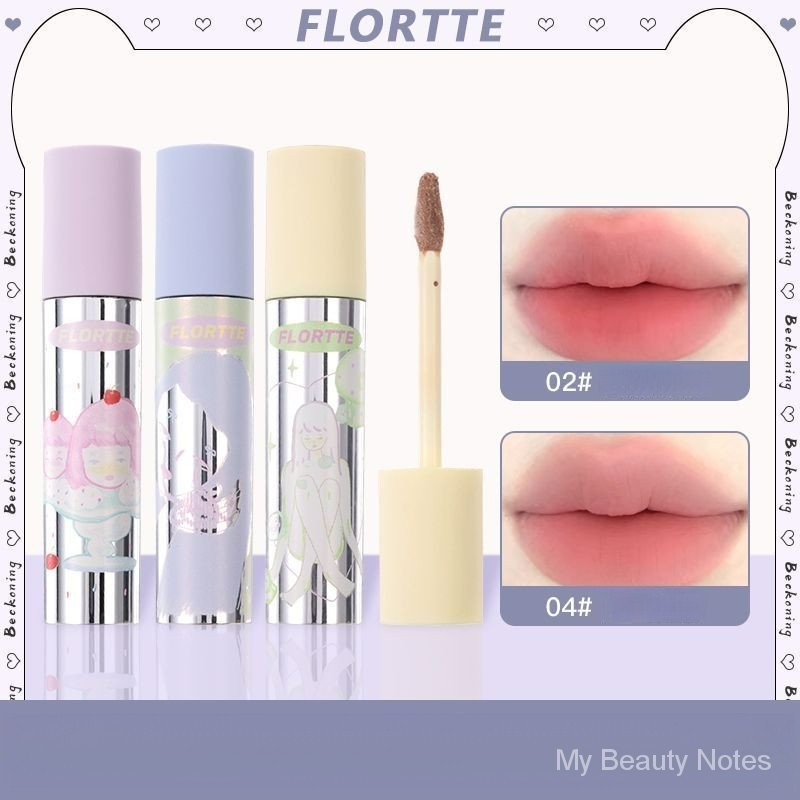 Flortte สีใหม่ในฤดูใบไม้ผลิและฤดูร้อน! Flortte หอพักของเด็กผู้หญิง Milk Pastry Lip Balm ไม่มีคราบบน Cup Lip Lacquer Non-Fading 02 Honeydew Head S64N
