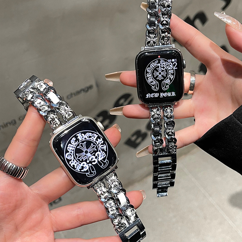 โลหะหนัง Krochin สายสําหรับ Smart Watch Band S10/9/SE/7/5/3/Ultra/2 ขนาด 42/44/45/49 มม. สําหรับ iWatch 46/48 มม. อุปกรณ์เสริมผู้หญิง