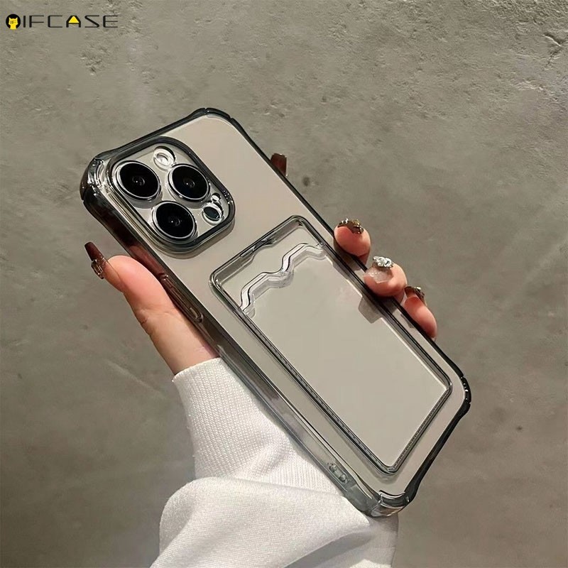ผู้ถือบัตรเข้ากันได้สําหรับ ไอโฟน 15 14 13 12 11 มือโปร XS สูงสุด เอ็กซ์อาร์ X 7 8บวกกรณีโทรศัพท์กระเป๋าสตางค์ใส่แพคเกจบัตรคลิปสล็อตสีฟ้าสีชมพูสีดําใสนุ่มปลอกกร
