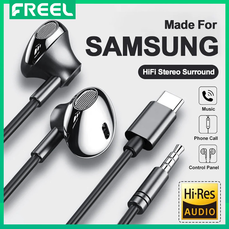 Usb Type C หูฟัง HiFi Bass ระบบควบคุมระดับเสียง Mic 3.5 มม.หูฟังแบบมีสายสําหรับ Galaxy S24 S23 S22 S