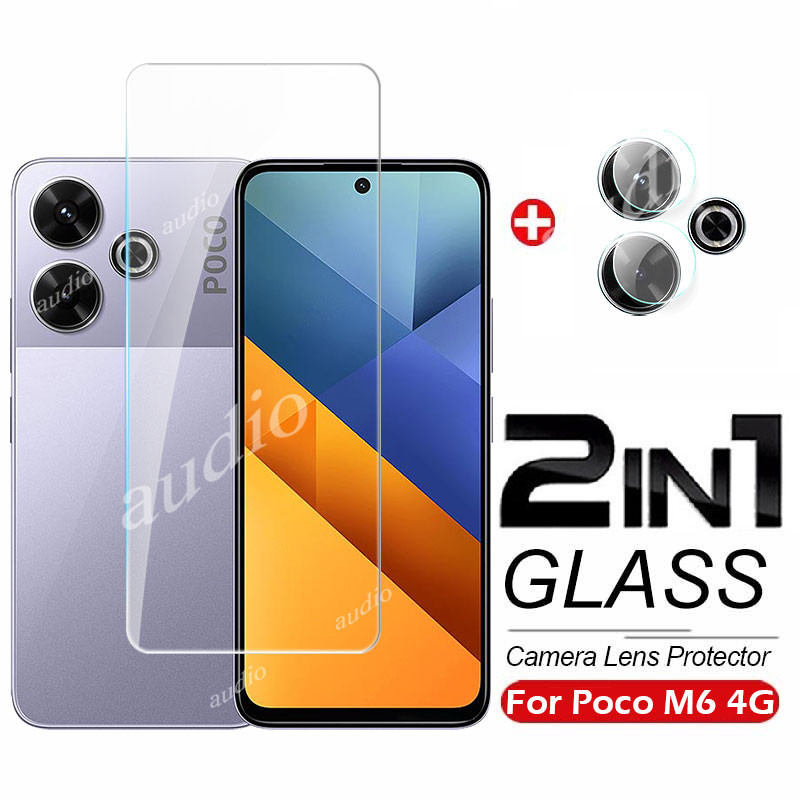 2in1 กระจกนิรภัยแบบเต็มหน้าจอป้องกันฟิล์มสําหรับ POCO m6 4G 2024 ป้องกันหน้าจอฟิล์มสําหรับ POCO m6 M