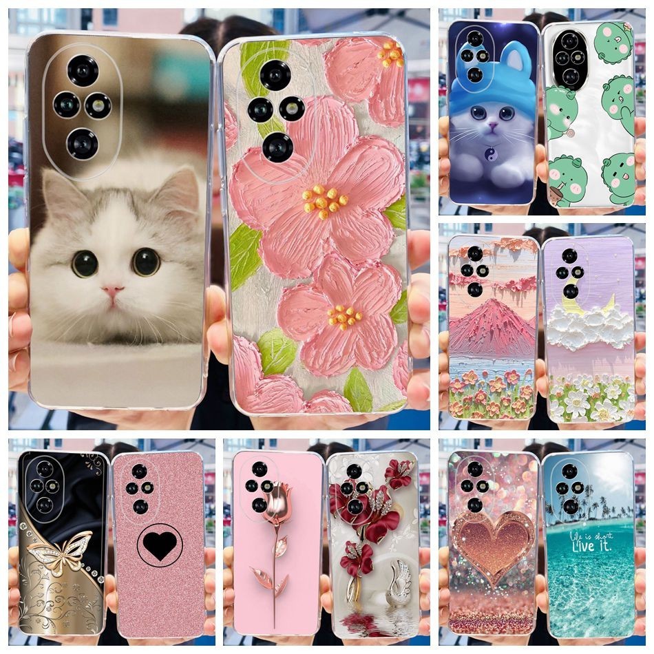 Honor 200 5G ELI-AN00 / Honor 200 Pro 5G ELP-AN00 น ่ ารักดอกไม ้ แมวทาสีกรณี Honor200 200Pro ซิลิโคน TPU เคสโทรศัพท ์