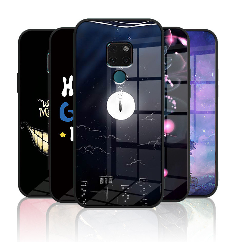ปลอกแก ้ ว Huawei mate 20 / mate 20x เคสกระจกนิรภัยปกหลังแข ็ งขอบซิลิคอนอ ่ อน