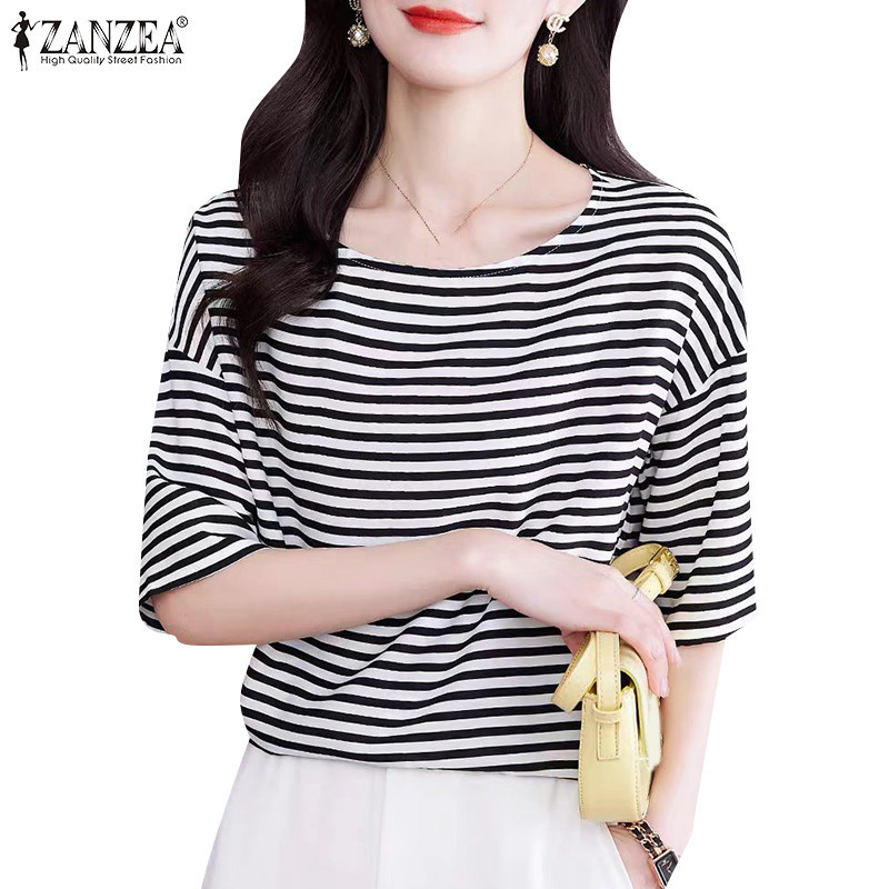 Zanzea เสื ้ อยืดครึ ่ งแขนพิมพ ์ ลายลําลองสําหรับผู ้ หญิงเกาหลี