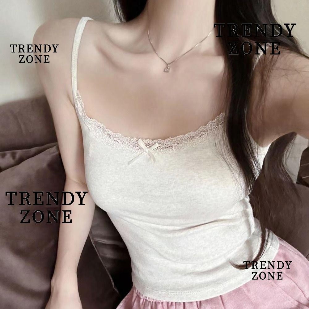 Trendyzone Strappy Tank Tops, Bow Sensually Innocent Look Hottie Sling, Simple Lace Trim Cotton Camisole Girls Women