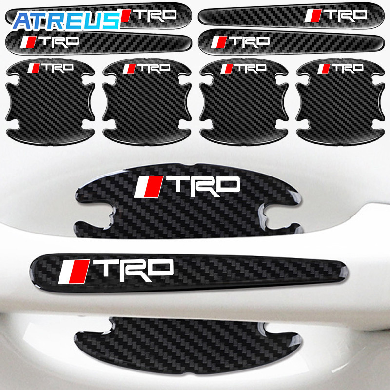 4/8 ชิ้น Toyota TRD รถประตู Handle Protector คาร์บอนไฟเบอร์รถประตูชามสติกเกอร์ Anti Scratch สติกเกอร์สําหรับ Toyota Raize Calya Avanza Veloz Rush Kijang Innova Yaris Corolla