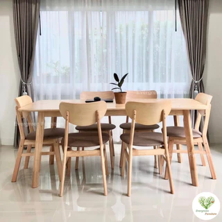 Evergreen Furniture โต๊ะทานข้าว ชุดโต๊ะรับประทานอาหาร 6 ท่าน (เก้าอี้ 6) ขนาด 150 ซม