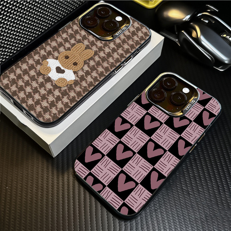 แฟชั่น Lattice Love Heart IMD สําหรับ Samsung Galaxy S24 S23 Ultra S22 S21 Plus S20 S21 S23 FE หมายเหตุ 20 Ultra เสื้อกันหนาวกระต่ายหรูหราชุบโลหะกันกระแทกปกแข็ง