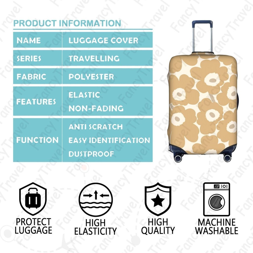 Fancytravel Flower Unikko ผ้าคลุมกระเป๋าเดินทาง กระเป๋าเดินทาง ผ้ายึดได้เยอะ กันฝุ่น กันรอย สวมใส่ได้ ข้น 18/20/22/24/26/28/32นิ้ว