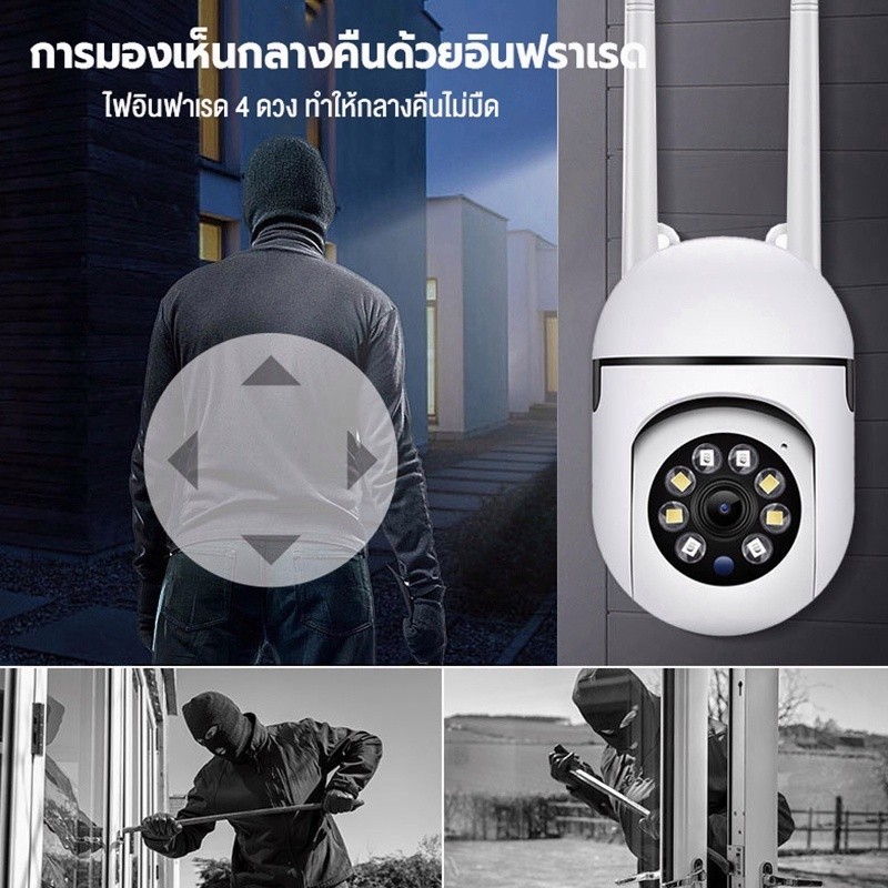 กล้องวงจรปิด ไร้สายกันน้ํา เสียงสองทาการตรวจจับการเคลื่อนไหว 360°PTZ กล้องวงจร Full HD wifi Camera V380PRO