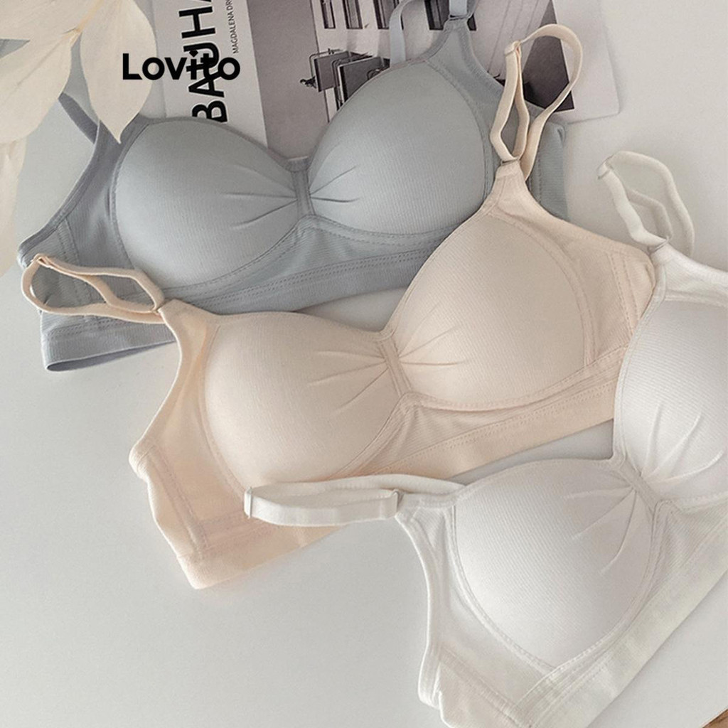 Lovito บราเล็ตต์ผู้หญิง เบสิก สีพื้น สไตล์ลำลอง LNL55144