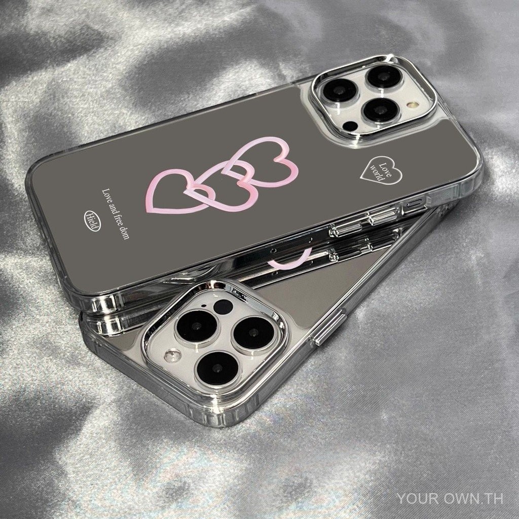หัวใจสีชมพูเหมาะสําหรับ iPhone15 เคสโทรศัพท์ 14 พื้นผิวกระจก 13promax ชุบ 12/11/xs/788PLUS7PLUS C7IZ