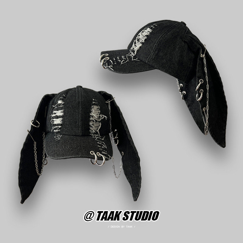 Designer y2k Wasteland Dark สไตล์กระต่ายหูเบสบอลหมวกหญิงที่ไม่ซ้ํากัน Street คาวบอย Ripped หมวกอินเทรนด์