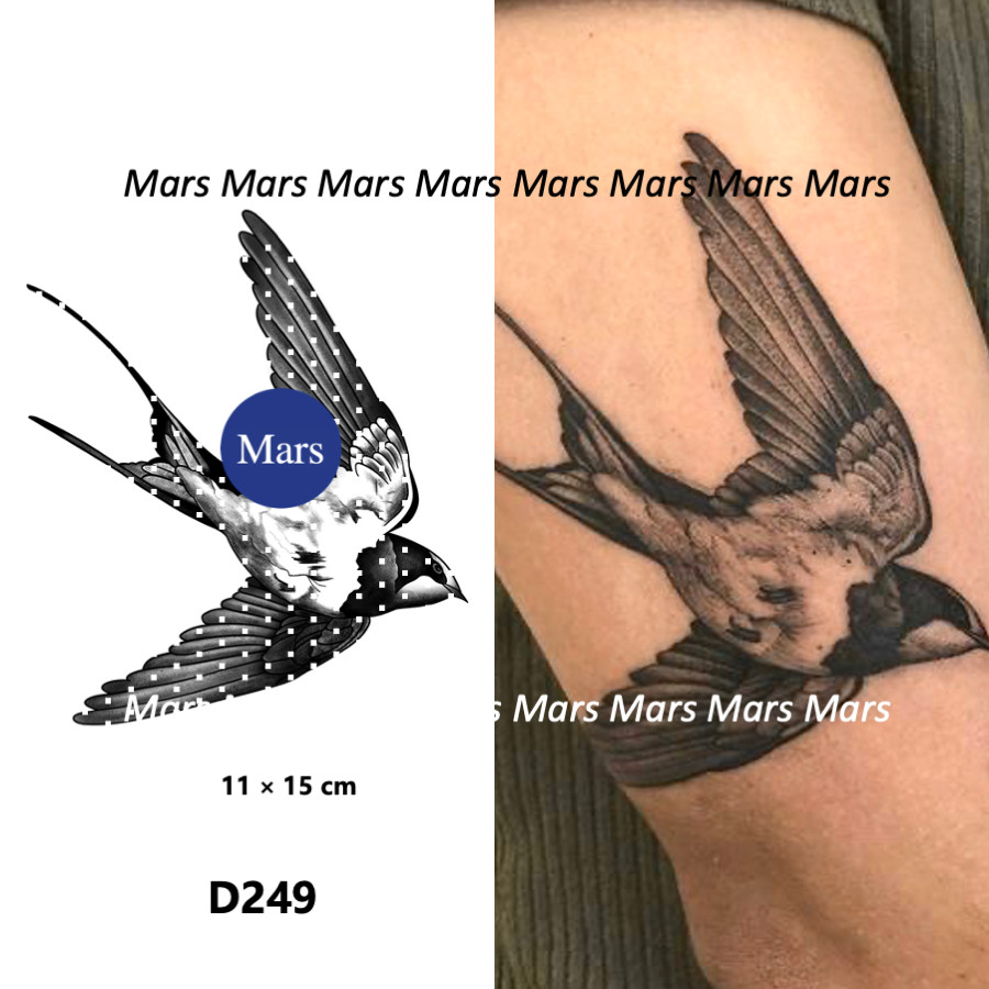 Mars Tattoonew Technology Magic ติดทนนาน 2 สัปดาห์ รอยสักกึ่งถาวร รอยสักชั่วคราว สติ๊กเกอร์รอยสัก รอยสักปลอม นกนางแอ่น D249