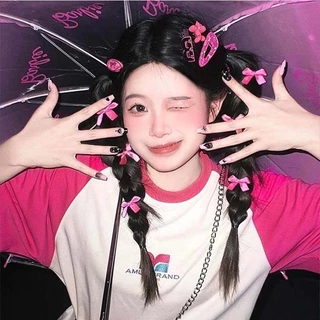 กิ๊บติดผมติดโบว์ Y2K สีสันสดใส 8 ชิ้น / กิ๊บติดผมสาวหวานโบว์ / กิ๊บผมริบบิ้นขนาดเล็ก