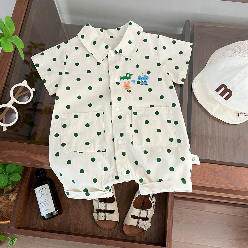 ฤดูร้อนใหม่เสื้อผ้าเด็กเด็กผู้หญิงเด็กแขนสั้น Onesie 0-24 เดือนเด็ก Polka Dot หล่อ Romper สไตล์เกาหลี Outing เสื้อผ้า