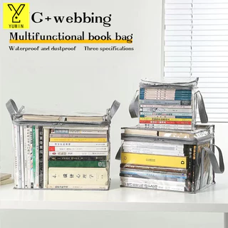 กระเป๋าเก็บหนังสือ แบบใส กล่องใส่ของ เก็บหนังสือ มีซิป กันฝุ่น แบบพกพา ซ้อนได้ สําหรับนักเรีย
