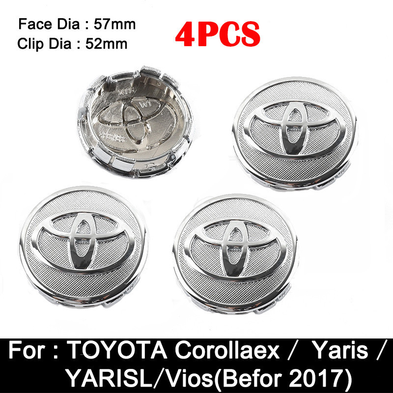 4pcs 57mm รถศูนย์ล้อ Hub Caps ฝาครอบ Auto Emblem Badge ล้อขอบหมวก Trim รถอุปกรณ์เสริมสําหรับ Toyota Corollaex/Yaris/YARL/Vios (Befor 2017)