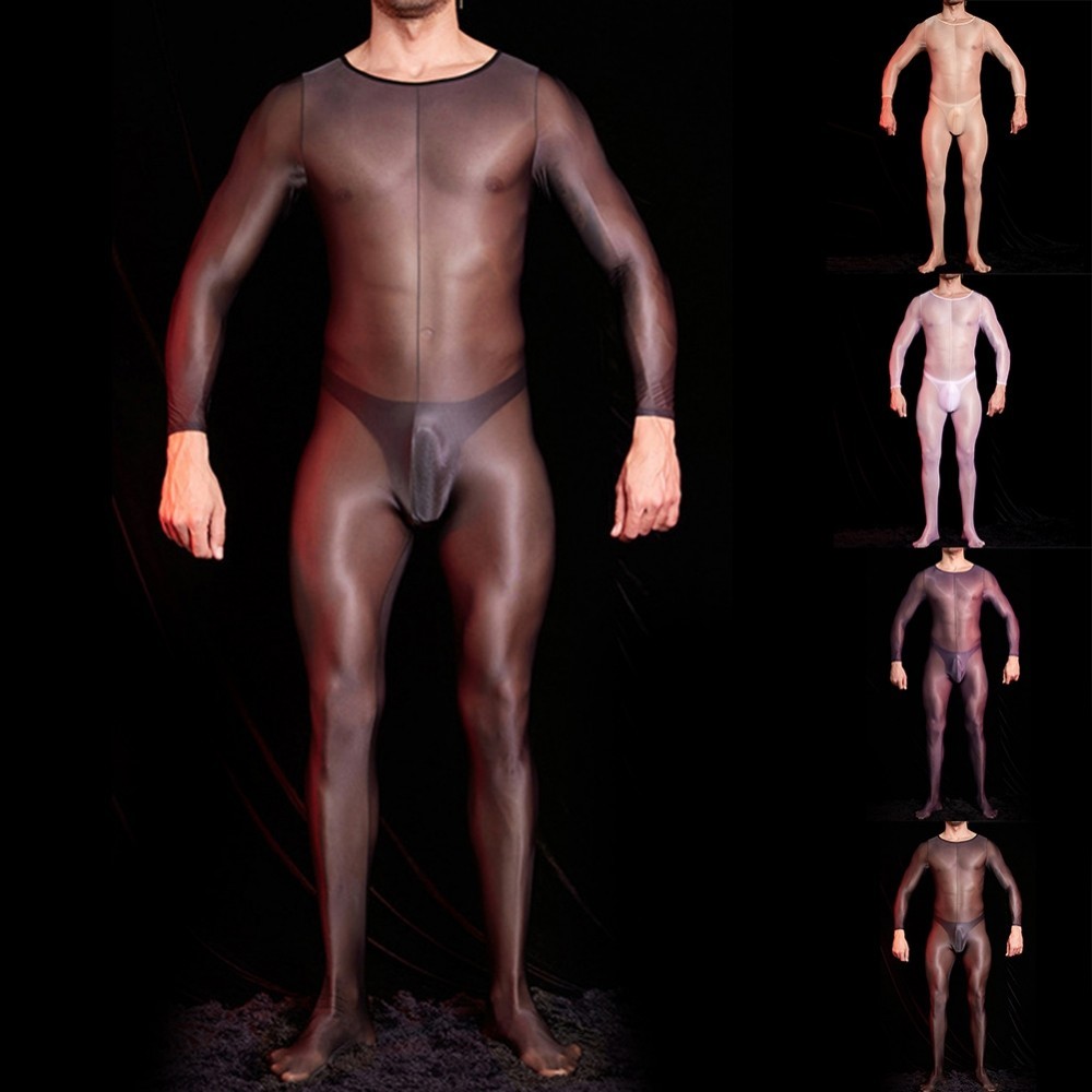 ผู้ชายเซ็กซี่ Bodystocking แขนยาว Body Jumpsuits Crotchless บอดี้สูทชุดชั้นใน