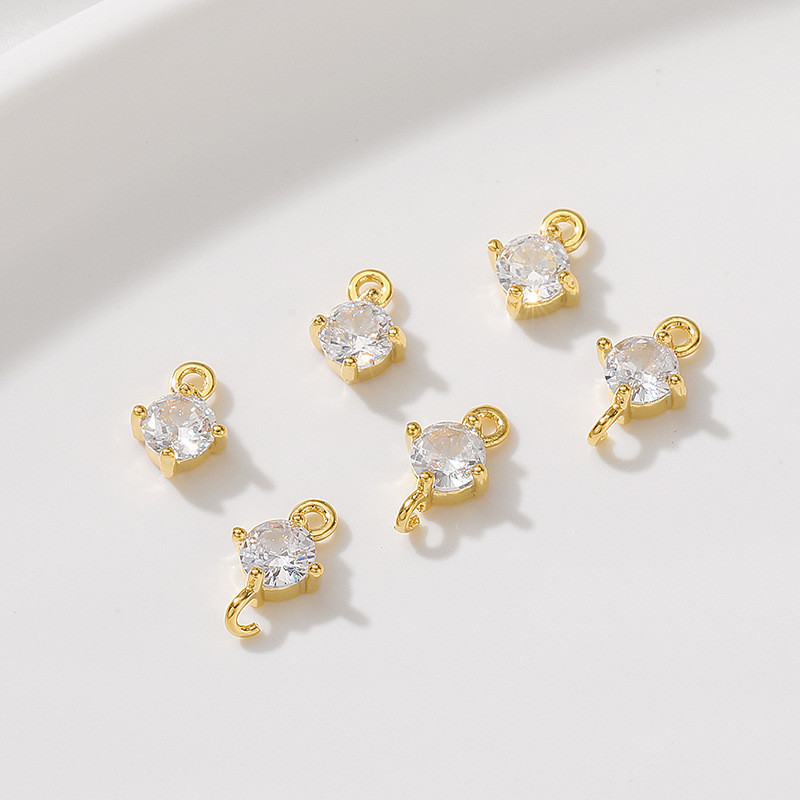 18k Gold-Covered สี Retention Micro-Inlaid รอบZirconจี้ขนาดเล็กเปิดคู่แขวนDiy Handmadeสร้อยข้อมือสร้อยคอเครื่องประดับอุปกรณ์เสริม