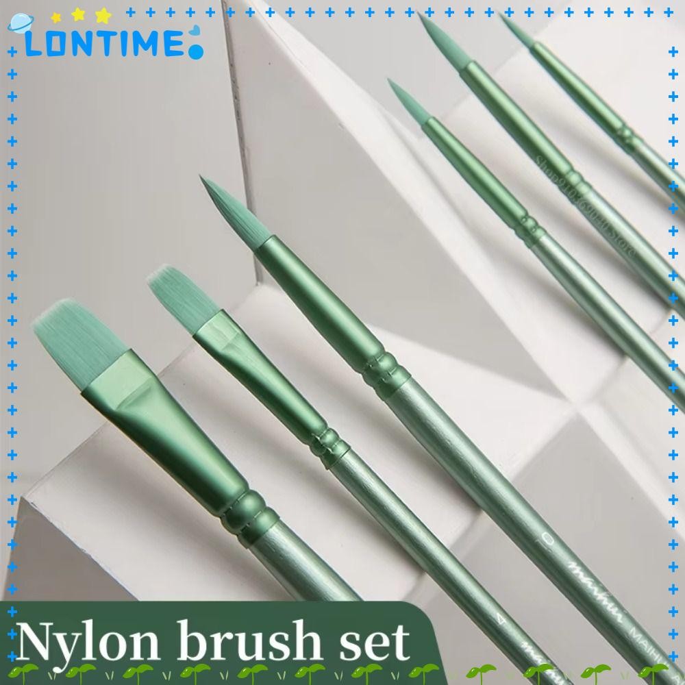 Lontime 4/6 ชิ้นแปรงสีน้ํา,ผมนุ่มชี้รอบหัวแบนมือวาดสีน้ํา,อินเทรนด์ไนลอนเริ่มต้นศิลปะนักเรียนจิตรกรรมวัสดุของขวัญ