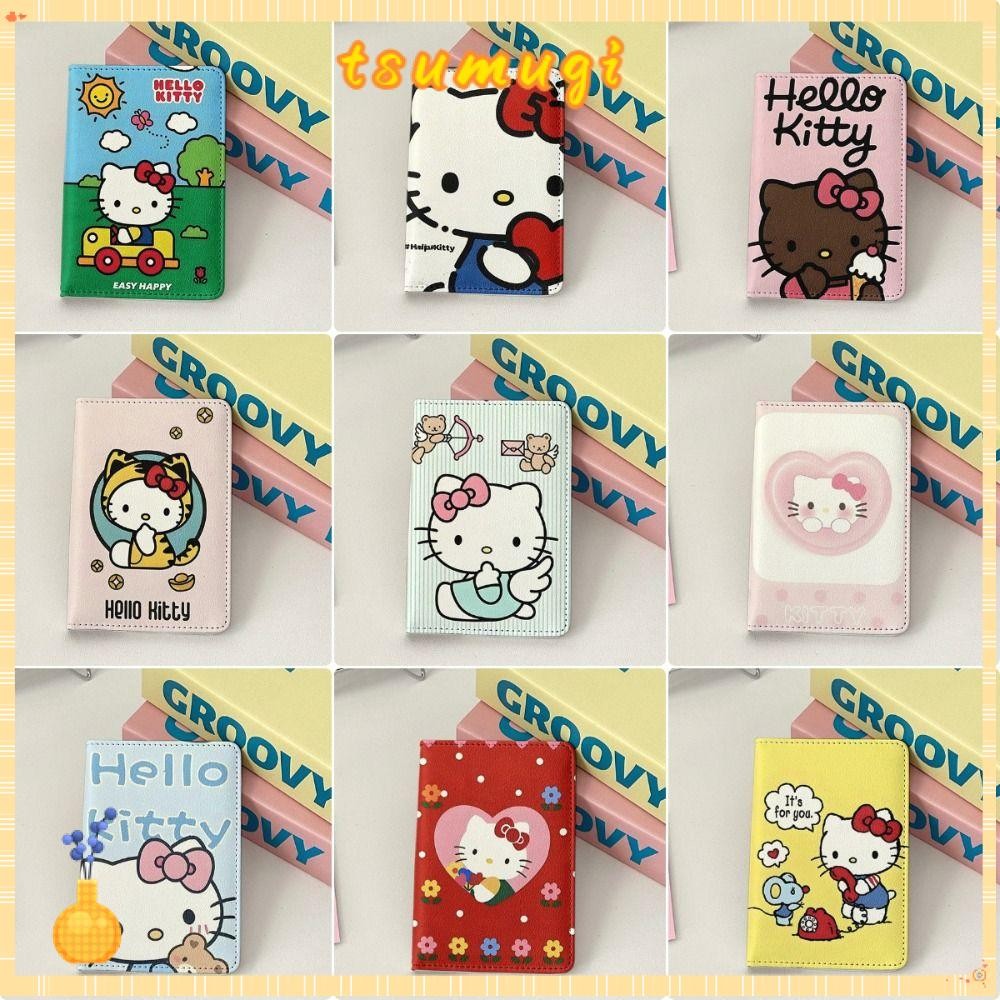 Tsumugi ปกหนังสือเดินทาง,Multi-function Hello Kitty Passport Bag,น่ารักแบบพกพากันน้ํา PU Leather Passport Holder Travel Accessories