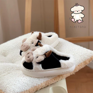 Xixitiao รองเท้าใส่ในบ้าน รองเท้าวัว บ้าน COW slipper นุ่มนิ่ม ผู้ชาย ผู้หญิง รองเท้าเด็ก ลายวัว