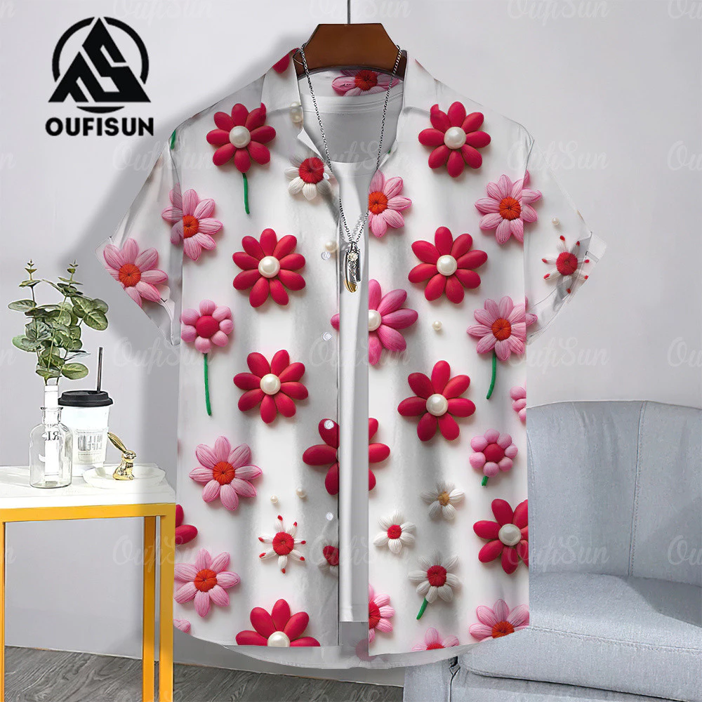 เสื้อเชิ้ตฮาวายแขนสั้น พิมพ์ลายดอกไม้ ผ้าแห้งเร็ว thumbnail 6