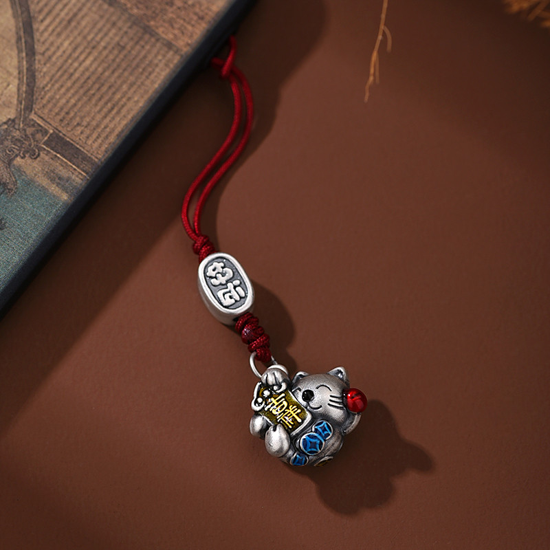 999 เงินสเตอร์ลิง Lucky Cat จี้โซ่โทรศัพท์มือถือผู้ชายผู้หญิง