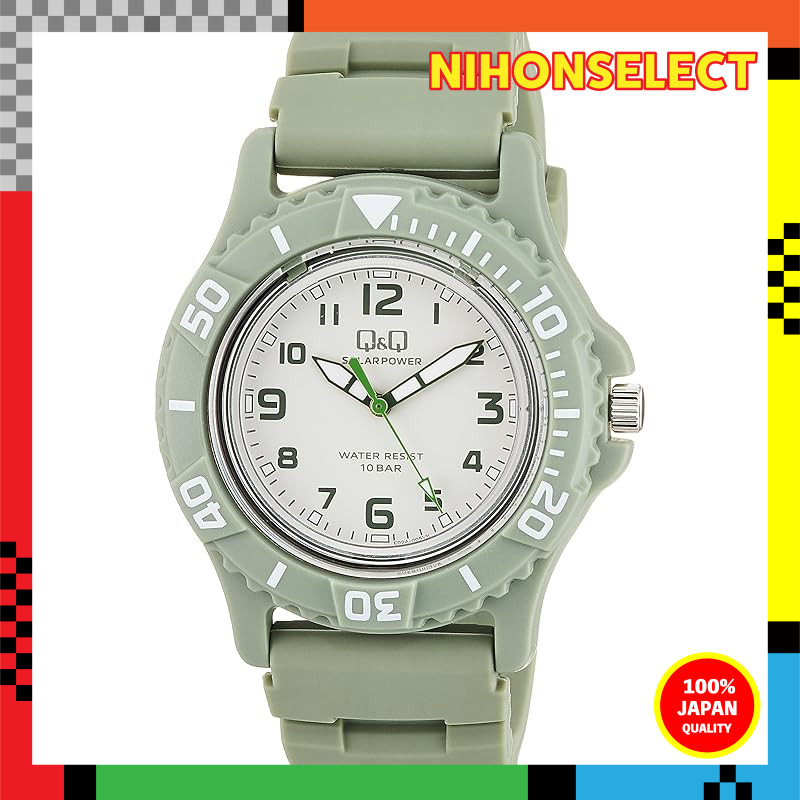Citizen Q&Q Analog Solar Men's Watch 10 Bar Waterproof Green with Urethane Strap E02A-005VK
