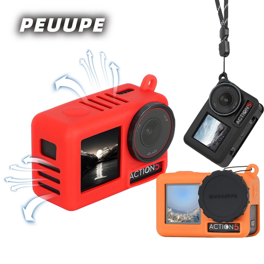 กล้องกีฬาซิลิโคนสําหรับ DJI OSMO ACTION 5 Pro เคสป้องกัน ACTION 5 Pro ฝาครอบเลนส์กล้อง Lanyard ACTION 5 Pro อุปกรณ์เสริมสําหรับกล้อง