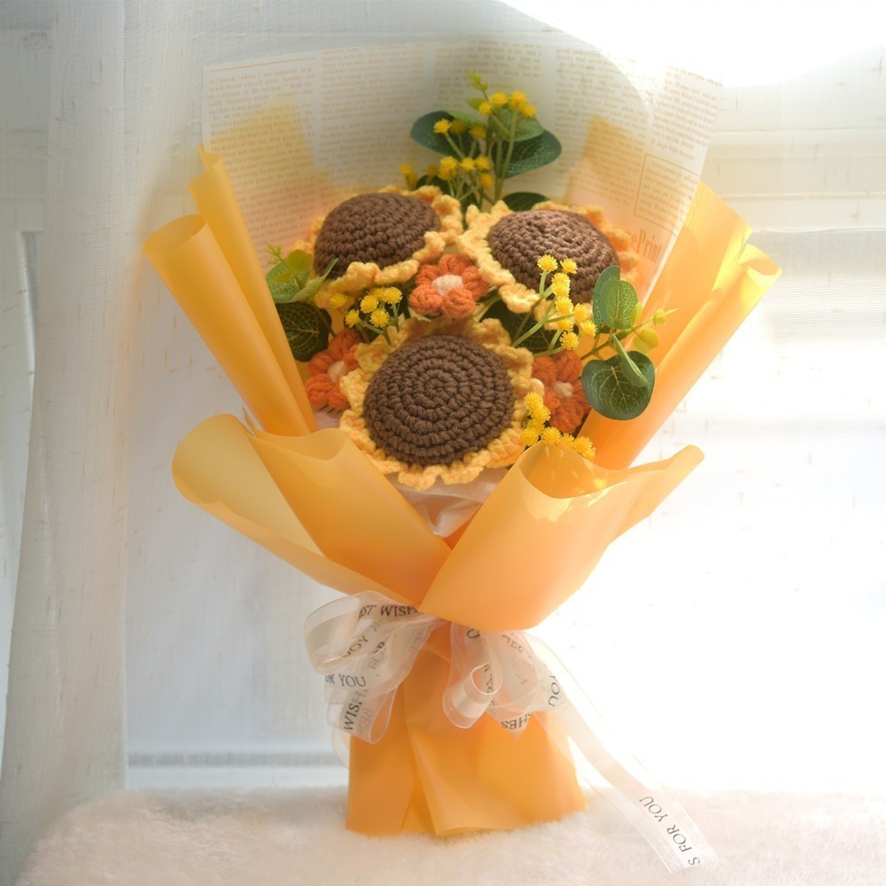 Yarn Handmade Woven Bouquet Finished Sunflower Knitted Flower Eternal Flower Floral Arrangement Gift