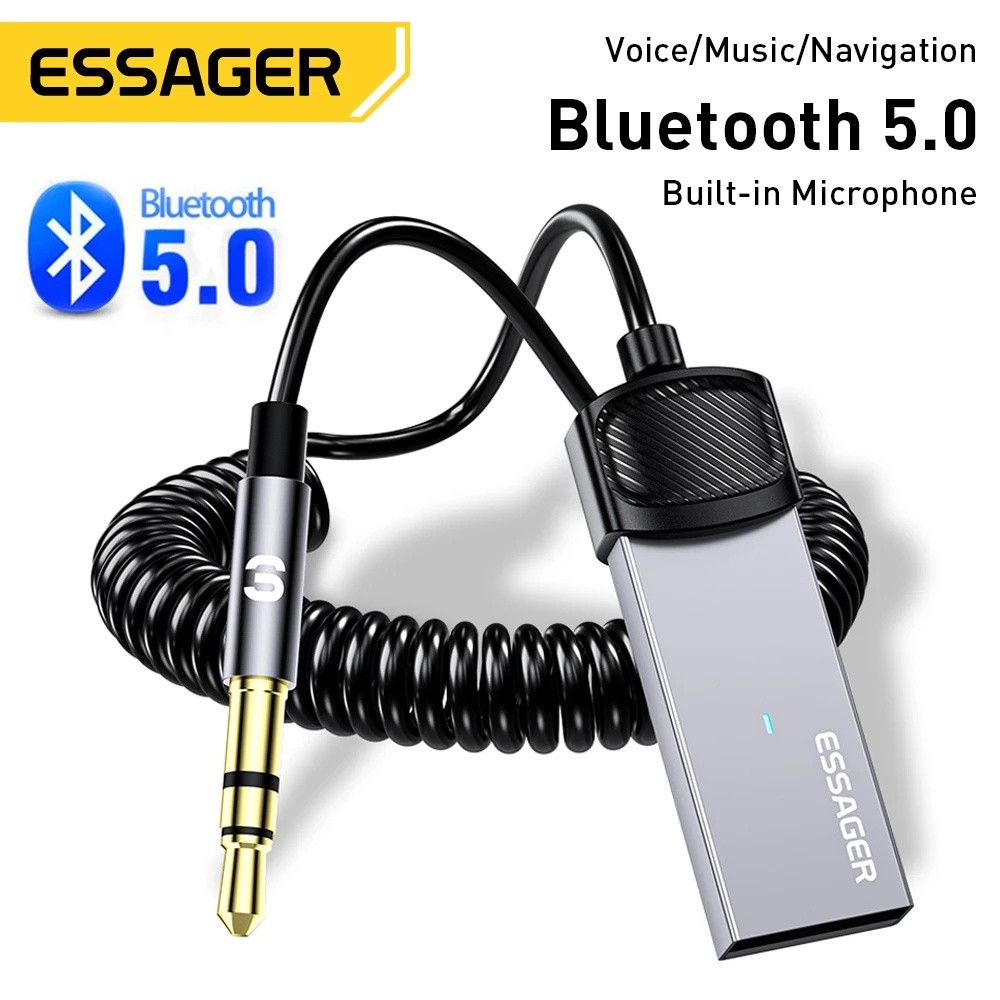 Essager USB Bluetooth Aux Adapter Dongle USB ถึง 3.5 มม.แจ็คเสียงชุดแฮนด์ฟรีไร้สายสําหรับเครื่องเสียงรถยนต์เครื่องส่งสัญญาณ USB